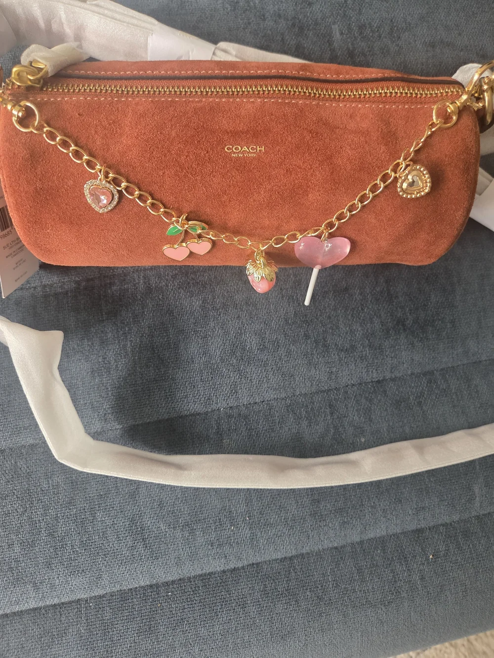 Coach Suede Charm Crossbody Bag in Rust